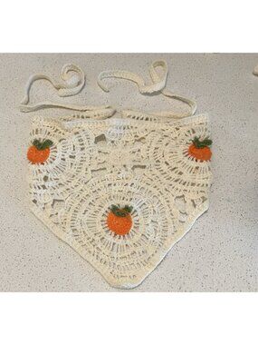Crochet Bandana Hair Scarf Orange Fruit Cottagecore Hippie Boho Grandmacore New